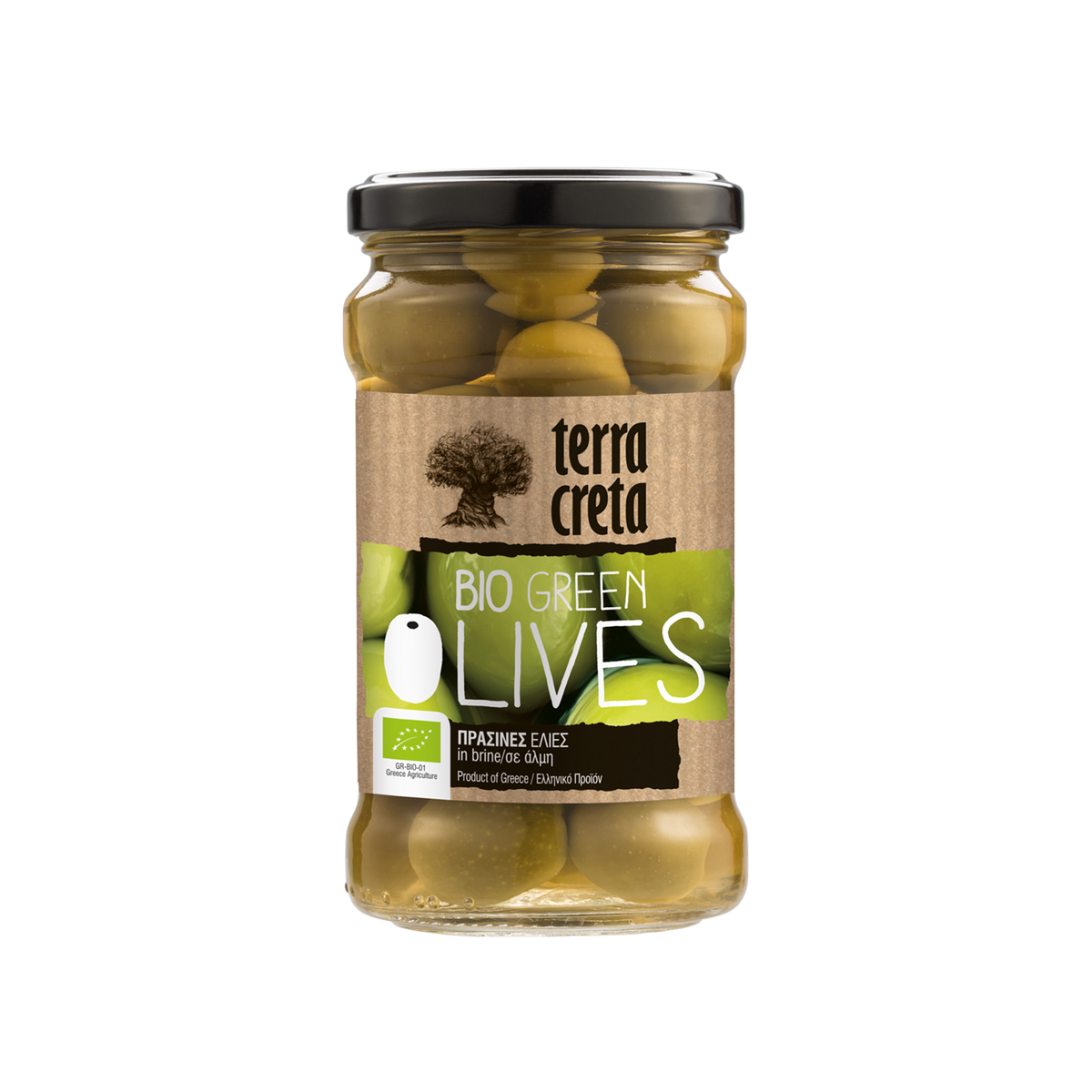 Terra Creta Bio Green Olives Griechische grüne Oliven, Bio in Salzla –  K-Linos Pflanzenöl